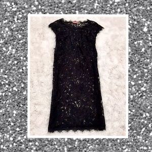 OWO- Black Cap-Sleeve Lace Dress